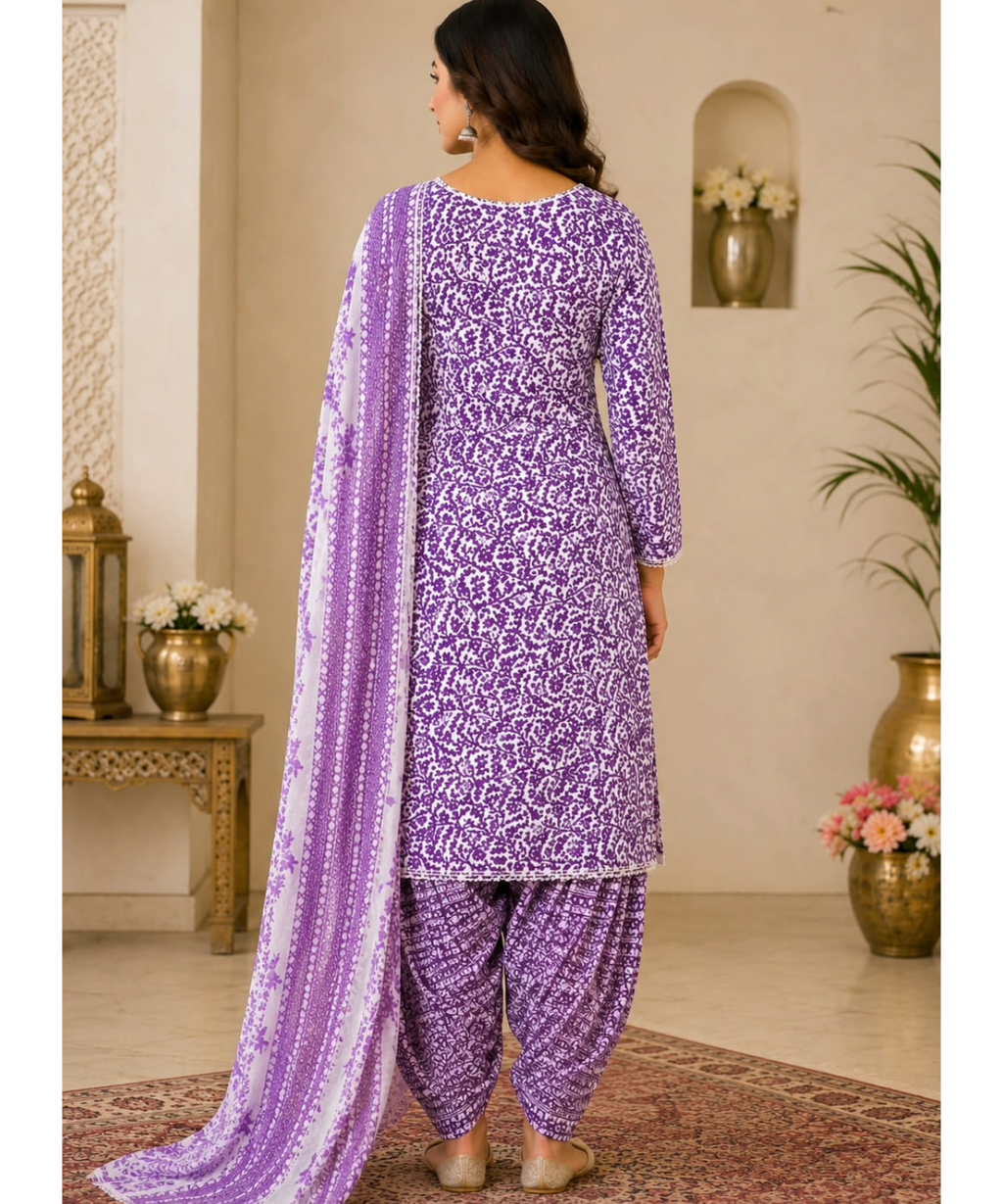 Purple Printed Farshi Salwar Suit Set with Dupatta