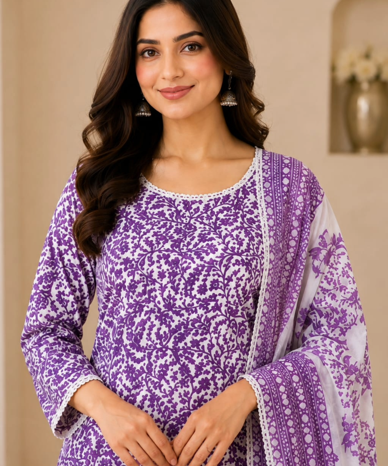 Purple Printed Farshi Salwar Suit Set with Dupatta