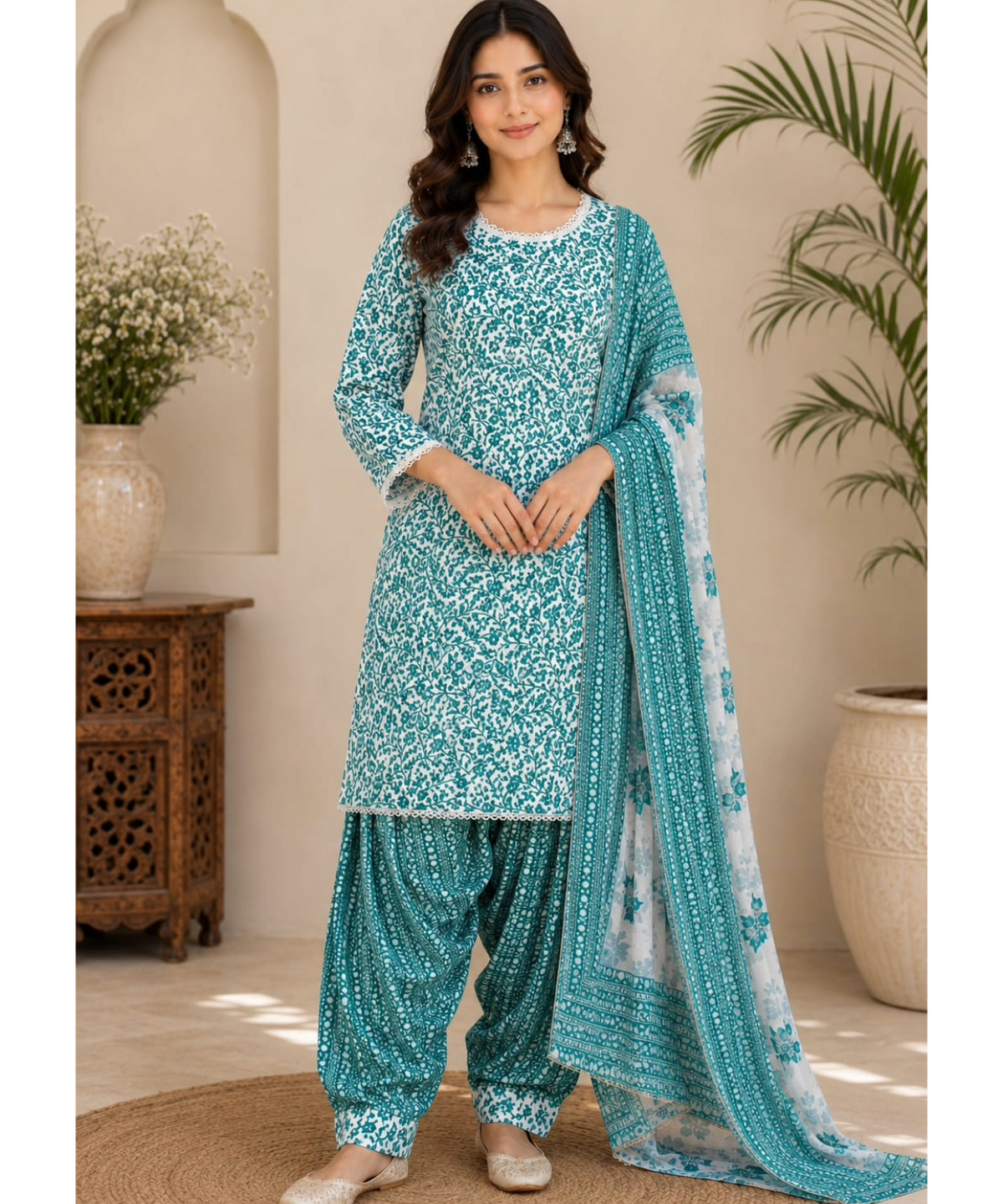 Purple Printed Farshi Salwar Suit Set with Dupatta