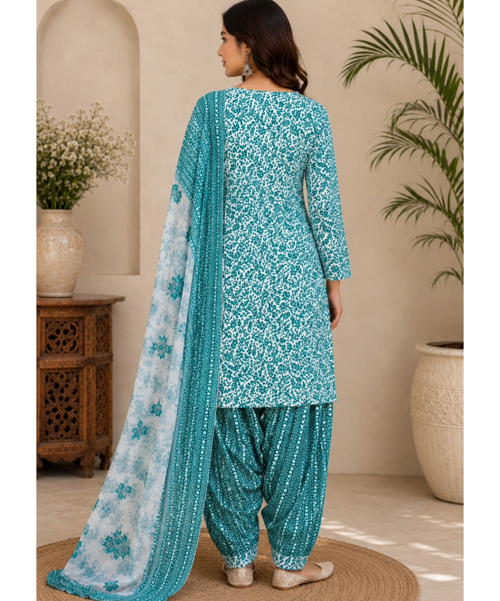 Purple Printed Farshi Salwar Suit Set with Dupatta