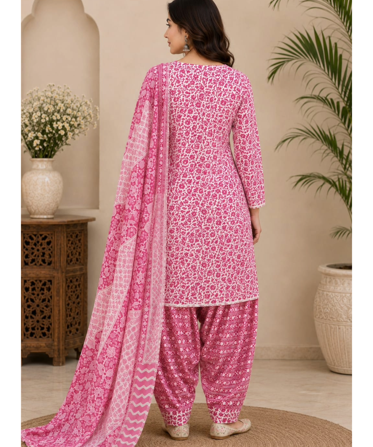 Purple Printed Farshi Salwar Suit Set with Dupatta