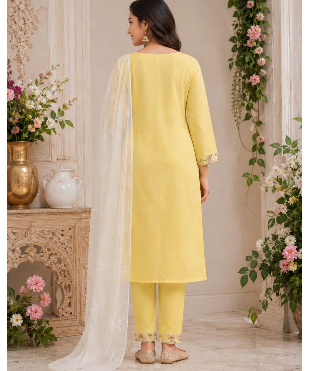 Pink Floral Chikankari Suit Set with Chiffon Dupatta