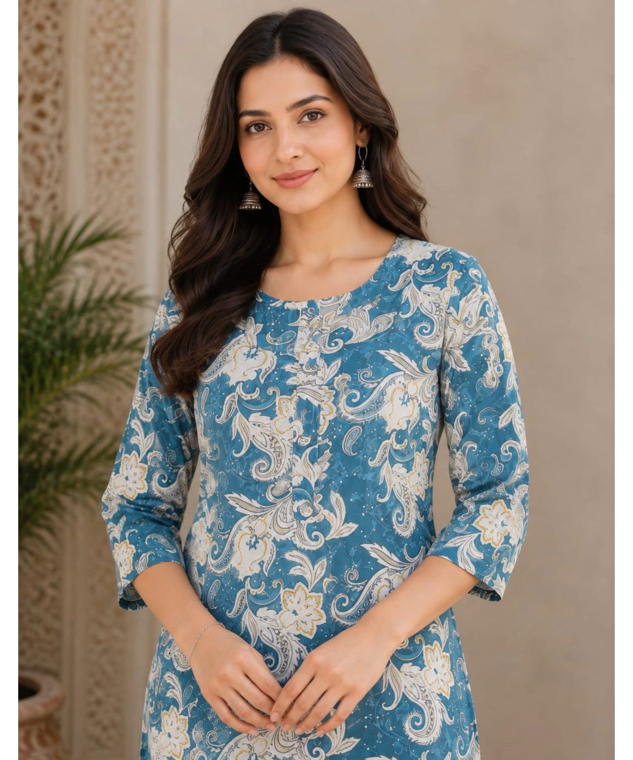 Sage Green Floral Printed Kurta with Straight Pant Set