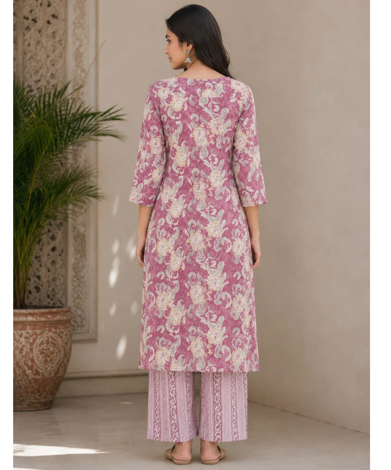 Sage Green Floral Printed Kurta with Straight Pant Set
