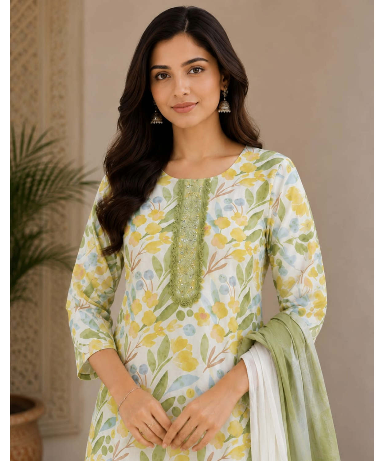 Floral Printed Cotton Kurta Set with Dupatta