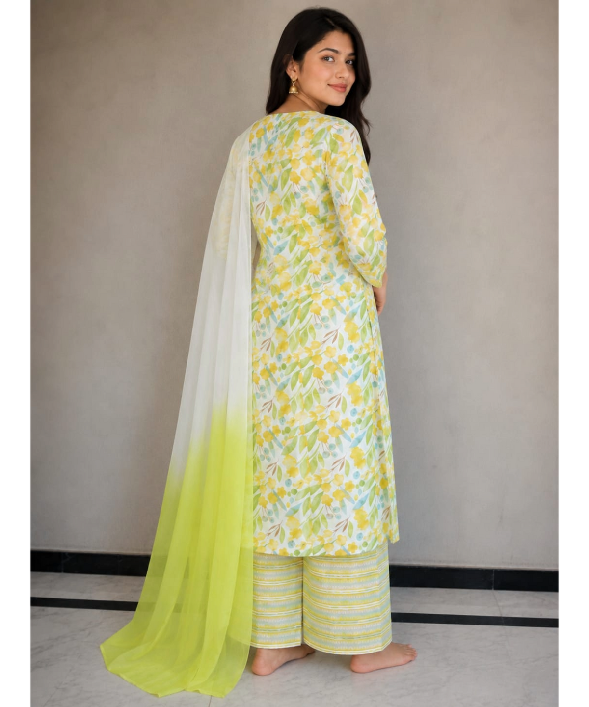Floral Printed Cotton Kurta Set with Dupatta
