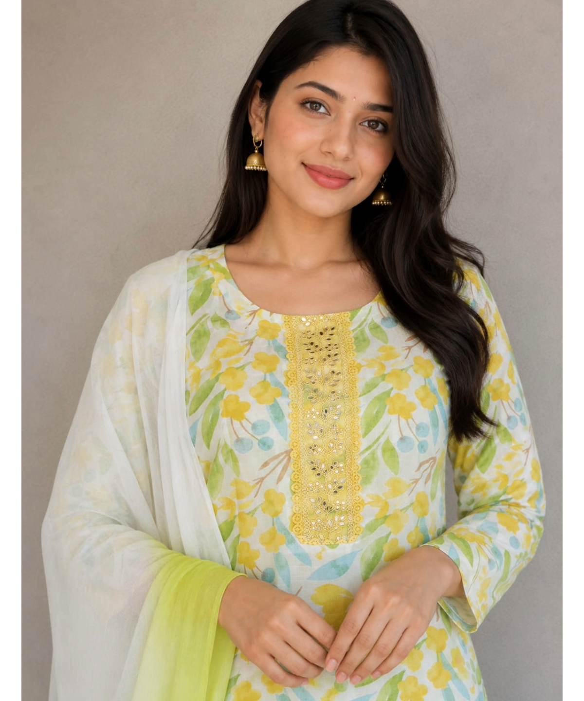 Floral Printed Cotton Kurta Set with Dupatta
