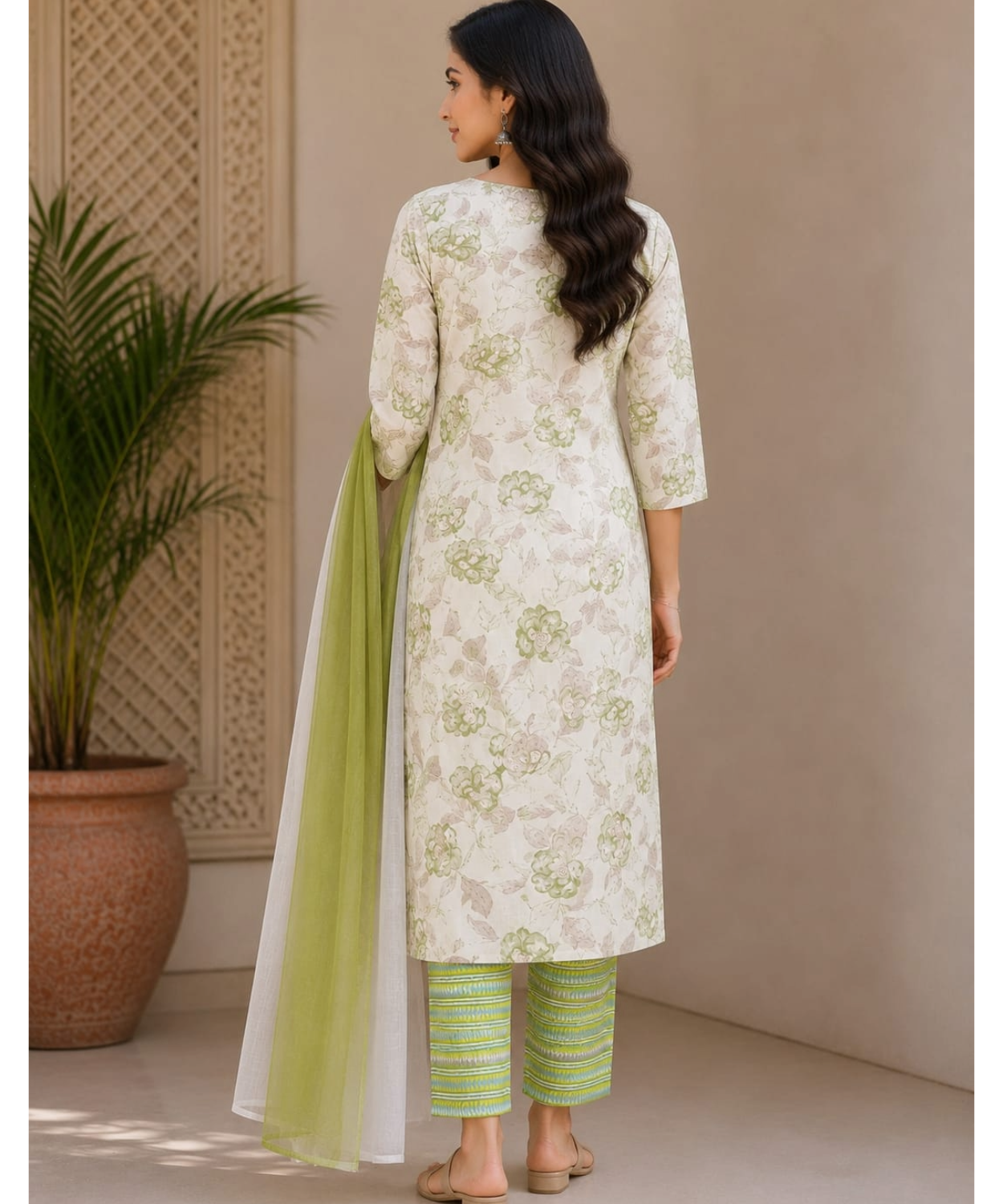 Elegant Floral Printed Cotton Kurta Pant Dupatta Set for Women