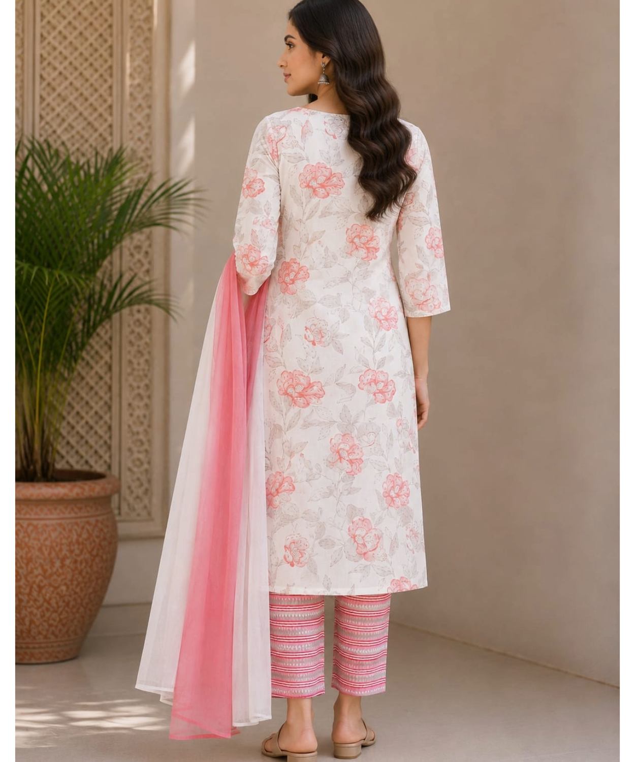 Elegant Floral Printed Cotton Kurta Pant Dupatta Set for Women