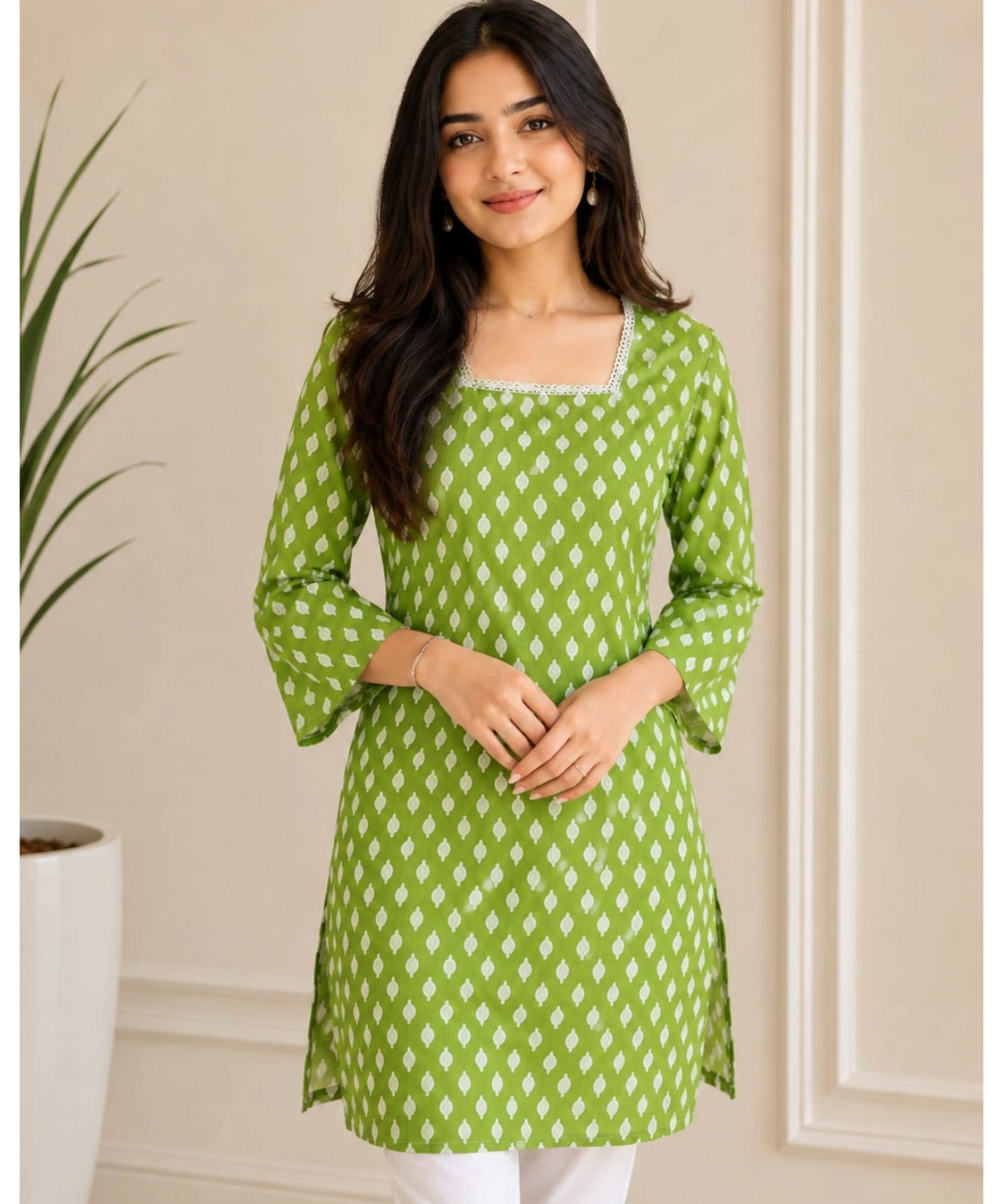 Women Rani Pink  & White Printed Short Kurti