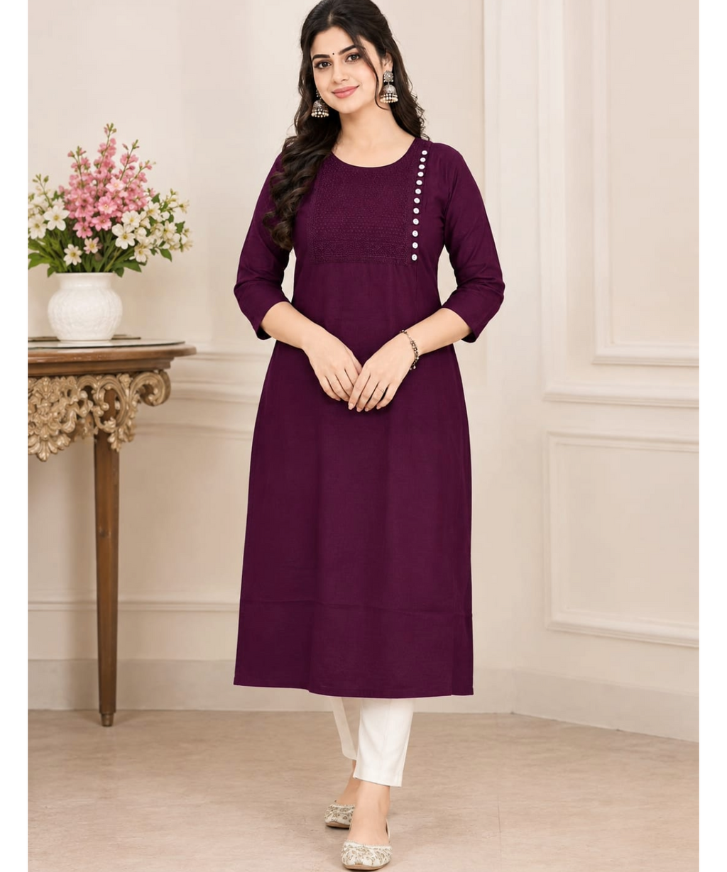 Elegant Purple Straight Long  Kurti