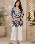 Black & White Floral Printed Cotton Short Kurti for Women