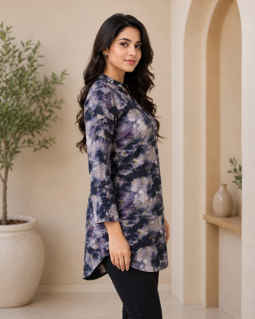 Black Abstract Printed Cotton Short Kurti – Women's Casual Wear