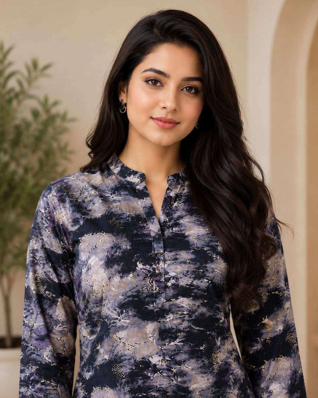 Black Abstract Printed Cotton Short Kurti – Women's Casual Wear