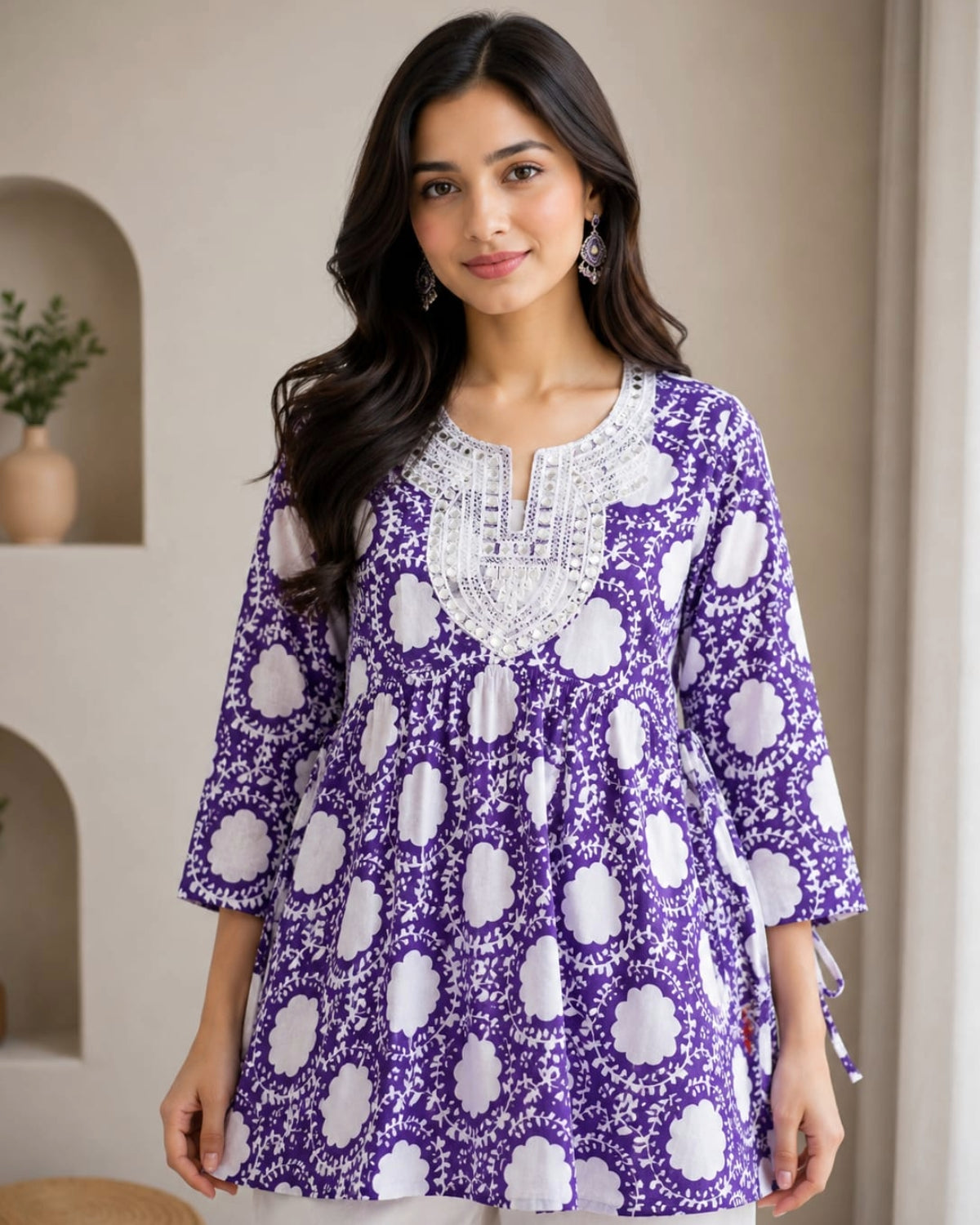 Women's Pink Floral Printed Cotton Short Kurti