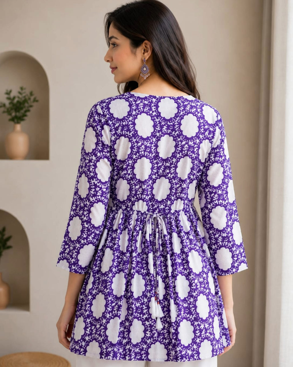 Women's Pink Floral Printed Cotton Short Kurti