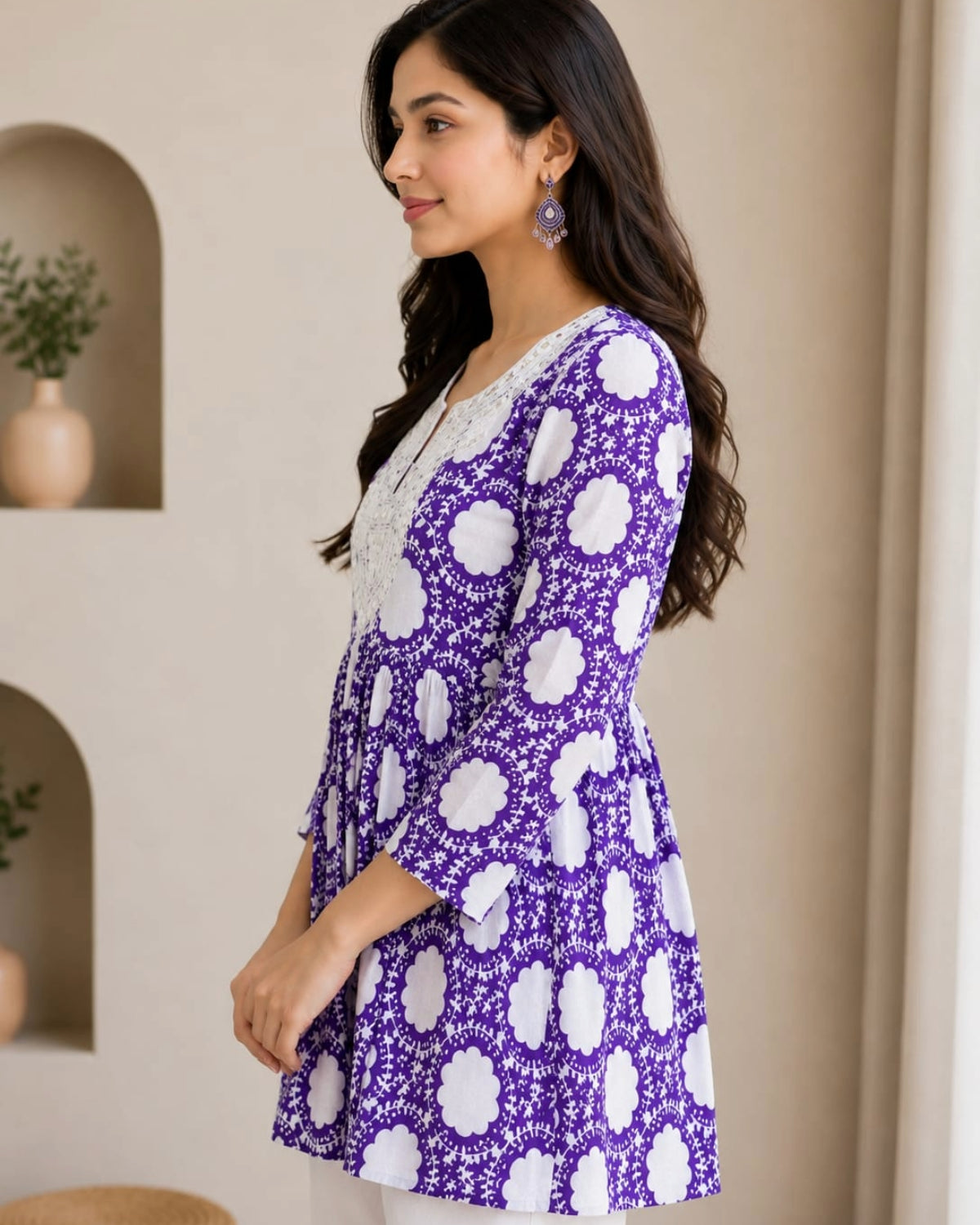 Women's Pink Floral Printed Cotton Short Kurti