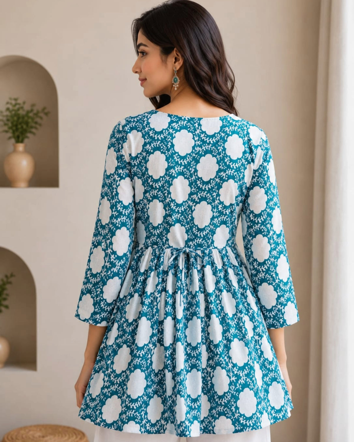 Women's Pink Floral Printed Cotton Short Kurti