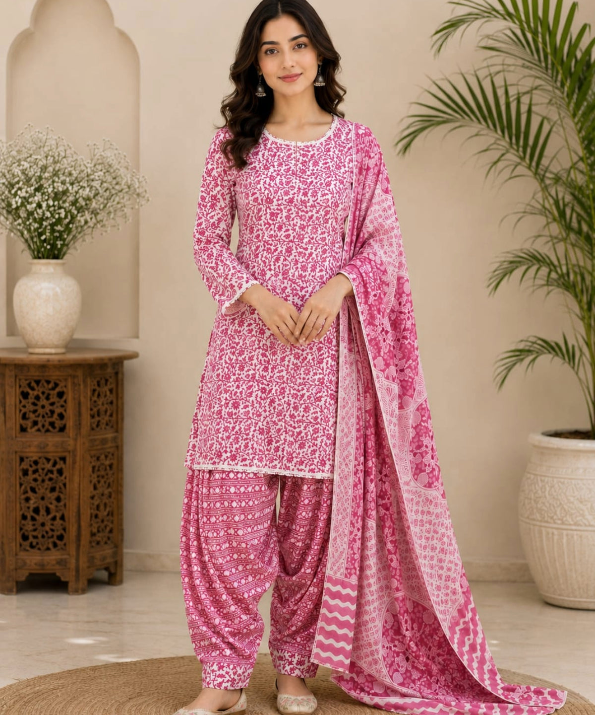 Purple Printed Farshi Salwar Suit Set with Dupatta