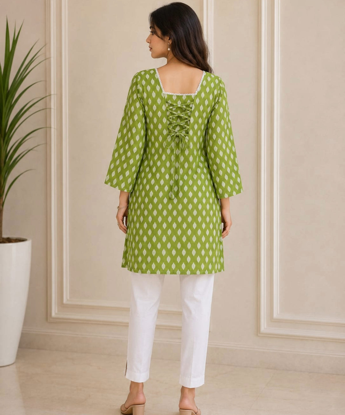 Women Rani Pink  & White Printed Short Kurti