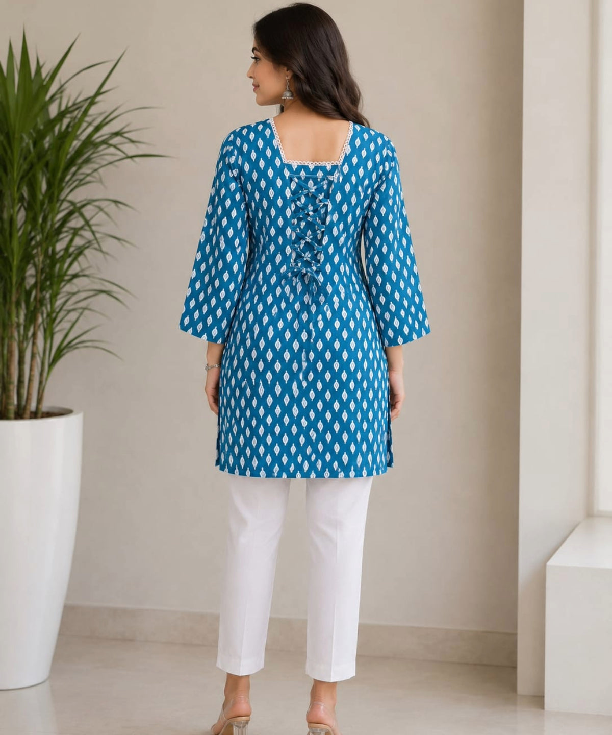 Women Rani Pink  & White Printed Short Kurti